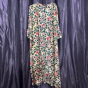 L&B leopard floral long cardigan 3/4 ruffled sleeves Sz L
